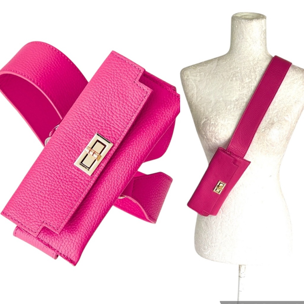 NEW Debbie Katz Fuchsia Pink Handmade Italian Leather Wallet Phone Belt Bag